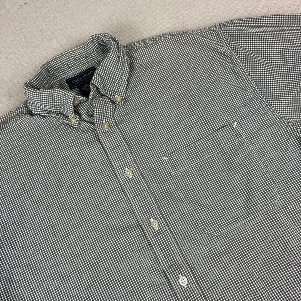 Duck Head Button Down Shirt Mens M Green Gingham Short Sleeve Cotton